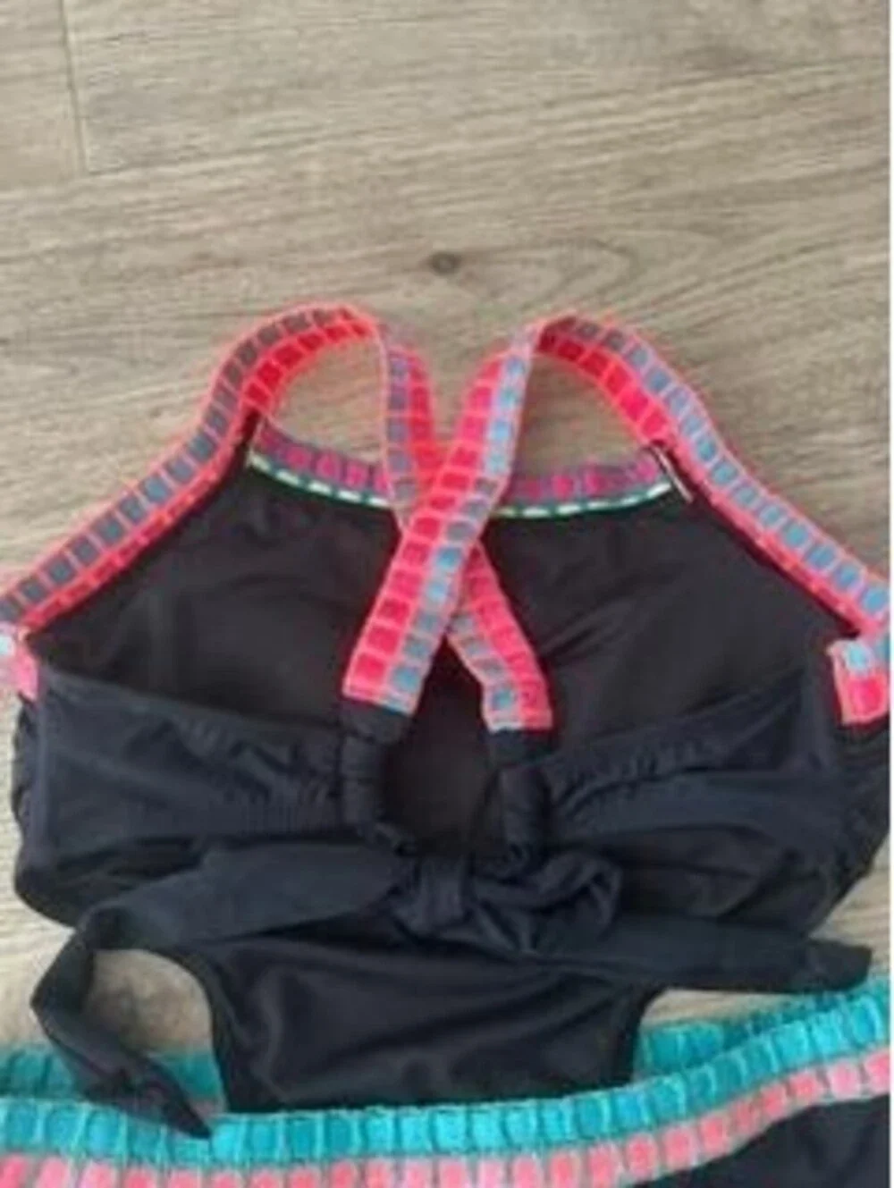 Beach Lingo Girls Swimsuit Size 12 Black One Piece Cutout Monokini Neon Trim